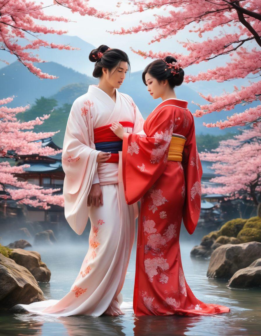 A captivating scene that captures the essence of erotic anime, featuring fluid motion and sensual character designs. Include a picturesque Japanese landscape in the background, merging manga elements with dynamic anime poses. Bright color gradients that evoke passion, along with subtle hints of traditional Japanese art styles. Incorporate ethereal lighting for a dreamy effect. vibrant colors. super-realistic. dynamic composition.